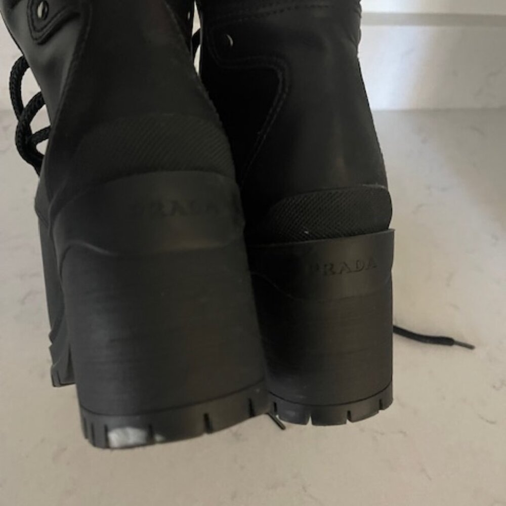 Prada Lug-Sole Leather Combat Boots Black - Picture 3 of 4
